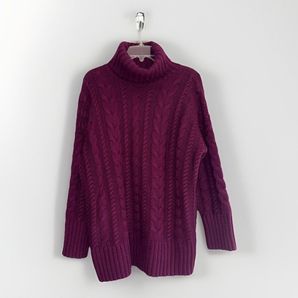 Banana Republic Chunky Cable Knit Merino Wool Cashmere Sweater Turtleneck Large - Picture 6 of 13